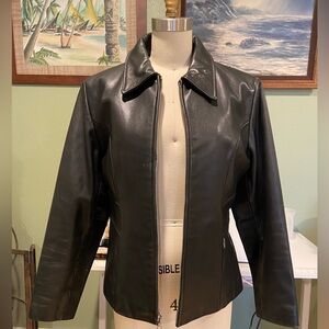 Womens GUESS classic black leather jacket size L